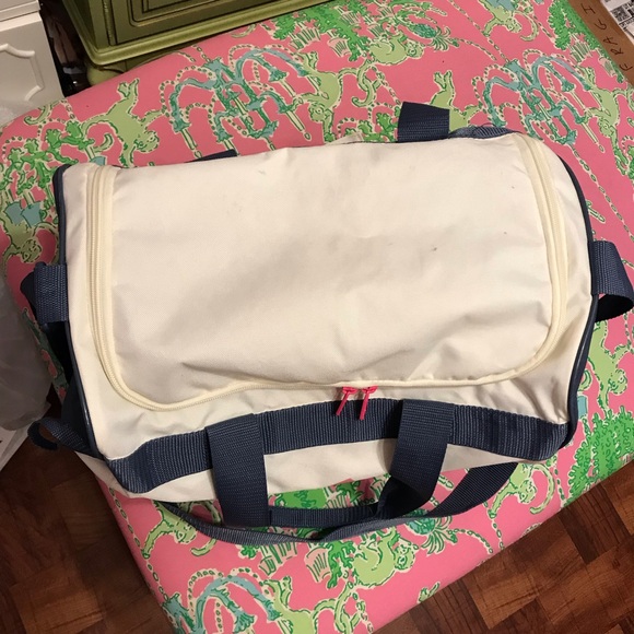 Adidas Diablo Small Duffel Gym Bag Shoulder Strap Off White Pink Ink Blue - Picture 7 of 9